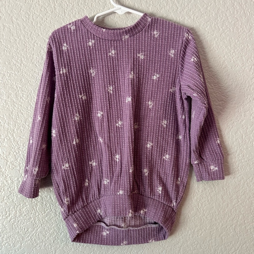 Little Nugget Knits Lilac Floral Fluffy Pointelle Sweater size 2T